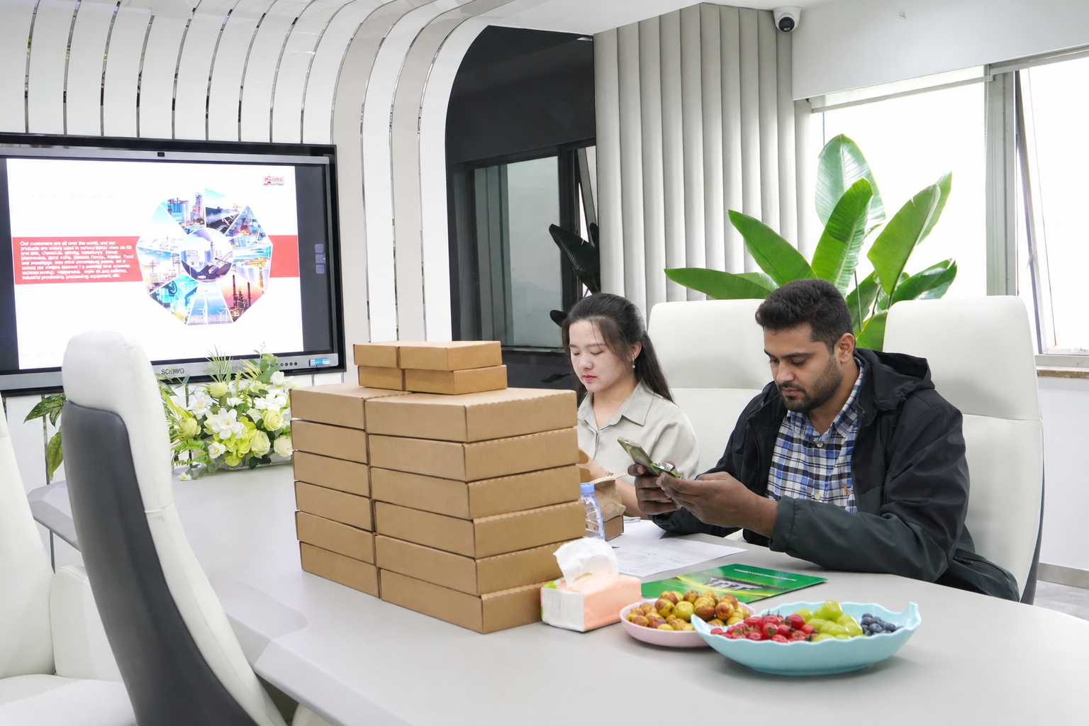 Customer discussing an industrial automation order during an office visit
