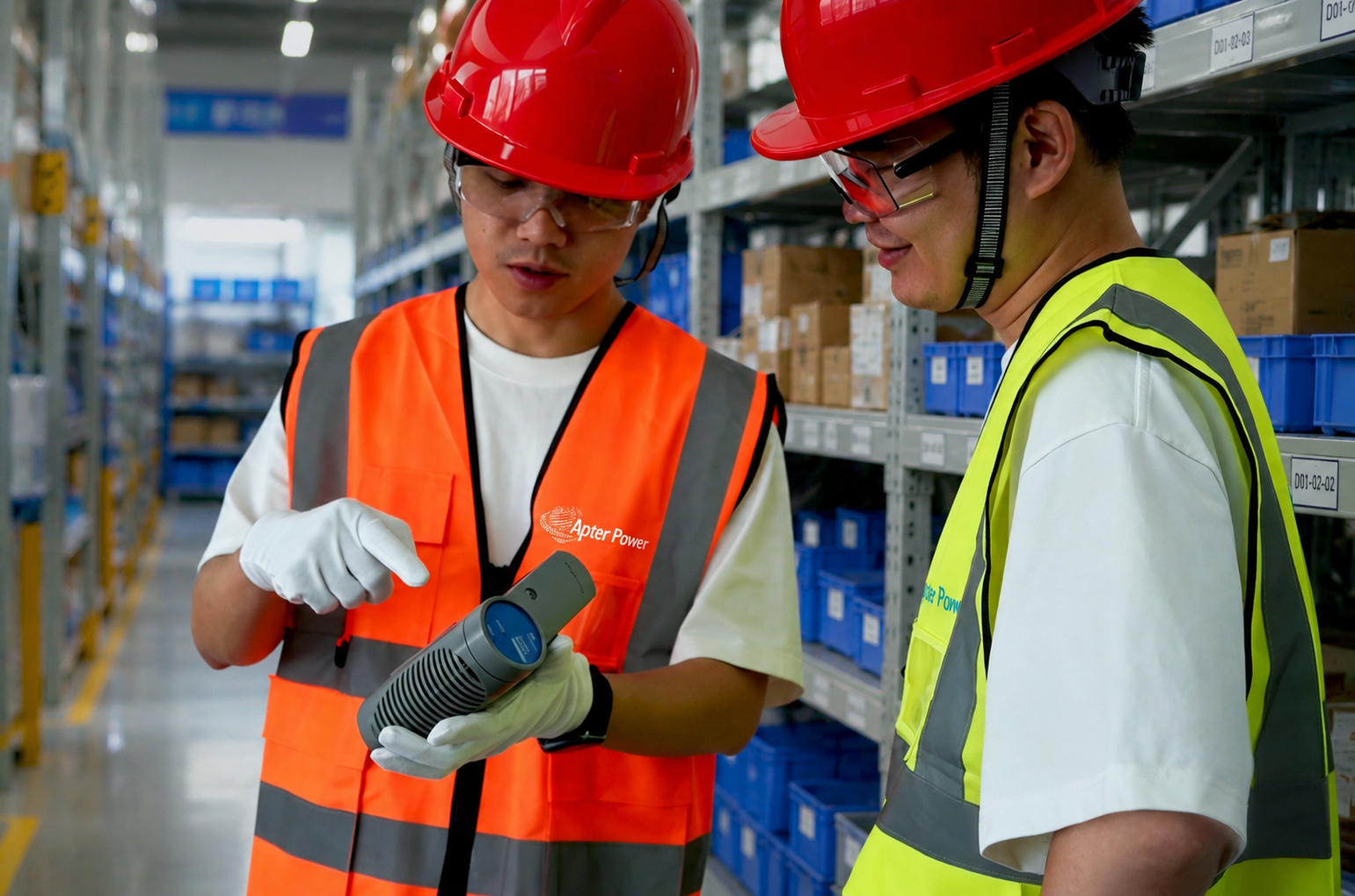 Industrial automation team reviewing product labels and order details