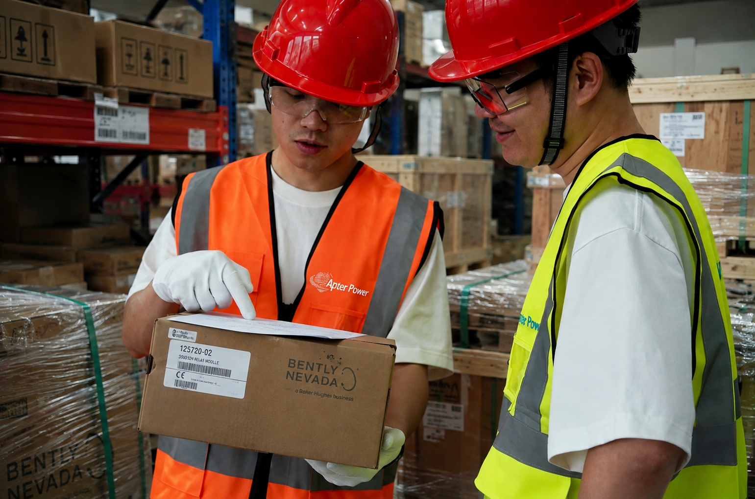 Warehouse team inspecting a protected industrial automation shipment